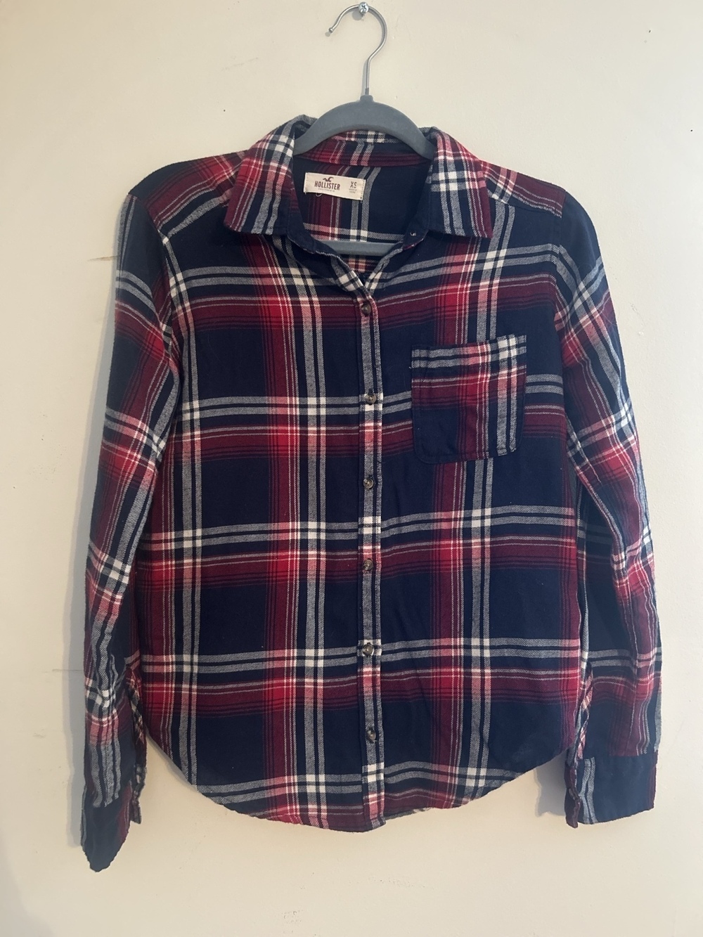 Hollister Navy Red Plaid Button Down Shirt XS